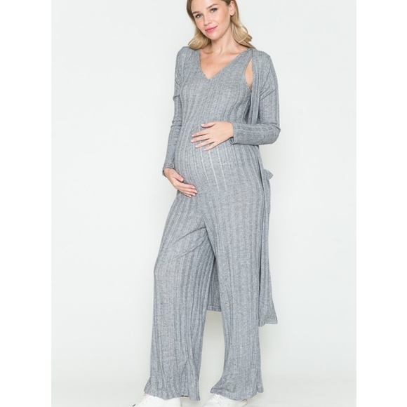 Maternity Ribbed Jumpsuit & Cardigan Set - Picture 7 of 8